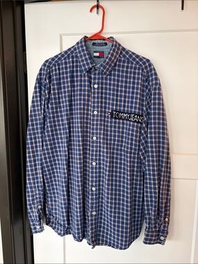 Tommy Hilfiger Blue and White Plaid Button-Down Shirt
